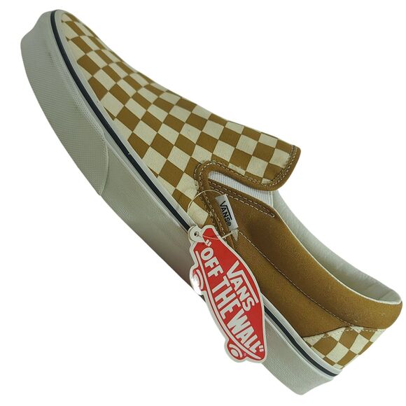 NEW Vans Classic Slip-On Sz 12 Color Theory Checkerboard Golden Brown Sneakers - Picture 1 of 13